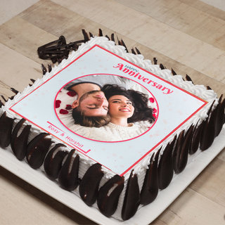 Side View of Now And Always marriage anniversary photo cake