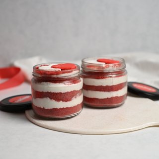 Side View of Romantic Red Velvet Jar Of Hearts