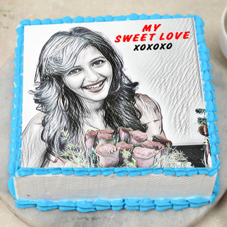 Top View of Sketch of My Queen - A valentine photo cake for couple