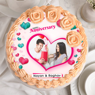 Top View Round Shape Photo Cake For Anniversary