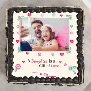 Top View of Daughters Day Square Shaped Photo Cake