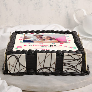 Side View of Daughters Day Square Shaped Photo Cake