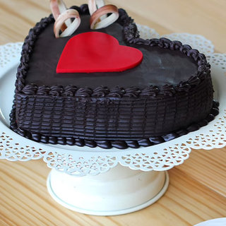 Side View of Double Heart Choco Truffle Cake