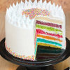 Sliced View of Rainbow Sprinkles Cake