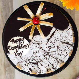 Top View of Happy Daughters Day Choco Vanilla Cake