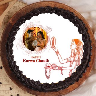 Top View of Happy Karwa Chauth Special Photo Cake