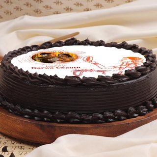 Side View of Happy Karwa Chauth Special Photo Cake