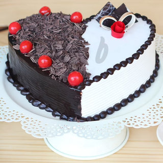 Top View of Heart Shaped Black Forest Vanilla Cake