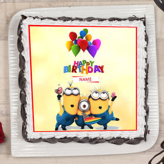 Top View of Minion Birthday Photo Cake For Children