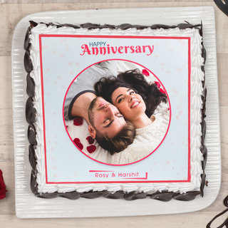Top View of Now And Always marriage anniversary photo cake