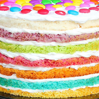 Zoomed View of Luscious Layered Rainbow Cake