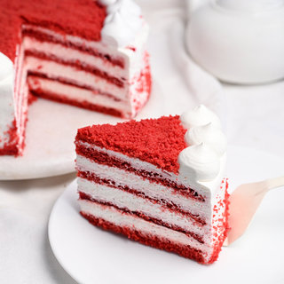Sliced View of Red Velvet Cake