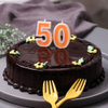 Side view of Round Chocolate Cake For Fiftieth Bday Anniversary