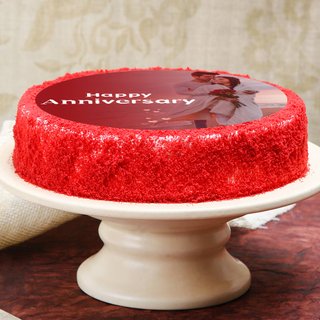Side View of Red Velvet Photo Cake For Anniversary