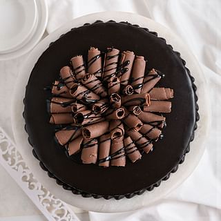 Top View of Chocolate Cake with Swirling Design