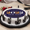 Top view of Round Shaped New Year Photo Cake