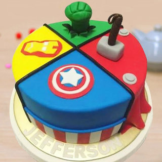 Round Shaped Superhero Themed Fondant Cake