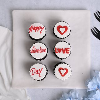 Top View of Set of Six Valentine Love Filled Chocolate Cupcakes