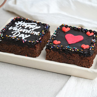 Side View of Happy Valentine Cake Walnut Brownie