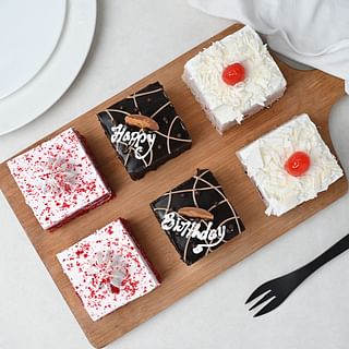 Top View of Six Red Velvet Chocolate and Pineapple Pastries