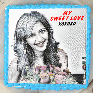 Sketch of My Queen - A valentine photo cake for couple