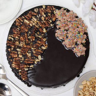 Side View of Snickers Cake With Nuts