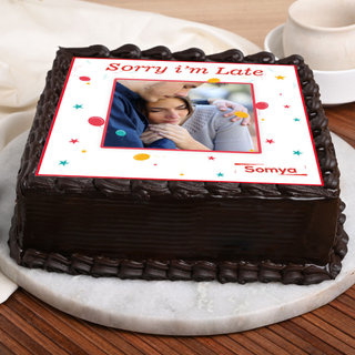 Side view of Sorry Photo Cake