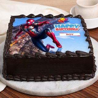 Side view of Spiderman Treat Cake