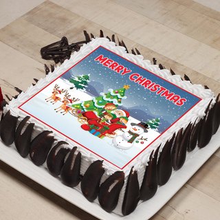 Side view of Square Merry Christmas Photo Cake