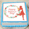 Top Side View of Square Shaped Women's Day Cake