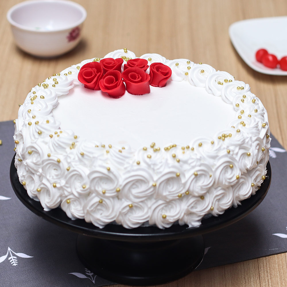 Buy Elegant Cream Cake with Roses-Snow White Indulgence