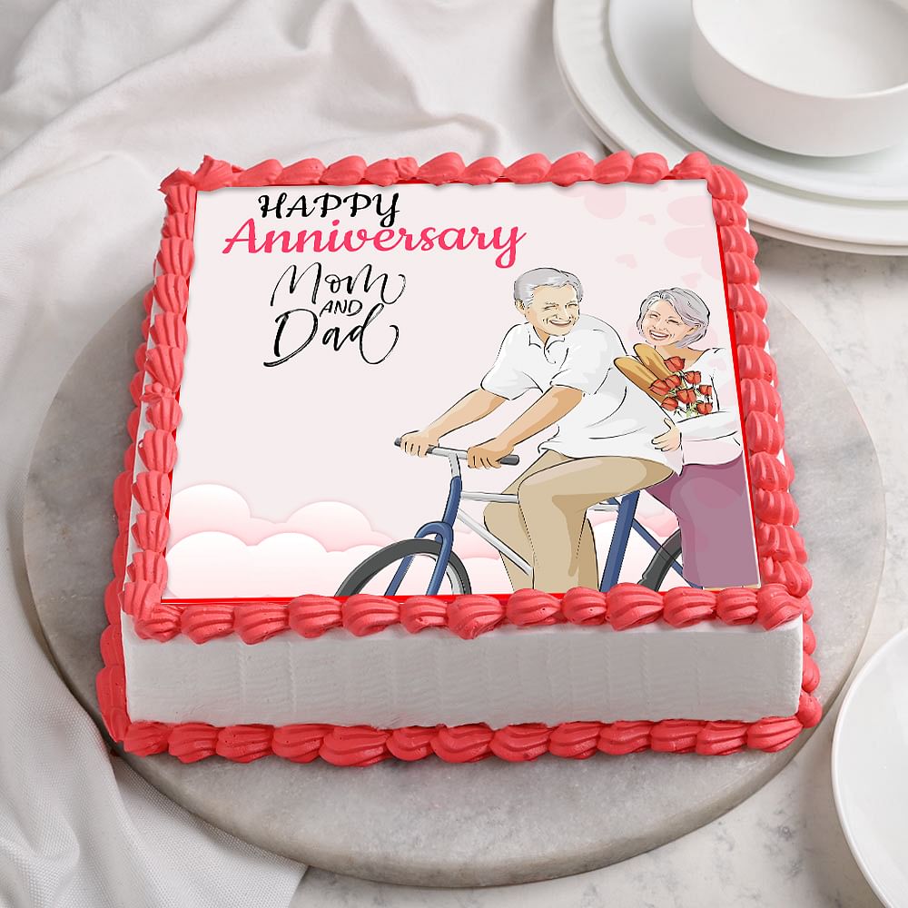 Buy Square Poster Mom & Dad Anniversary Cake-Custom Anniversary Cake