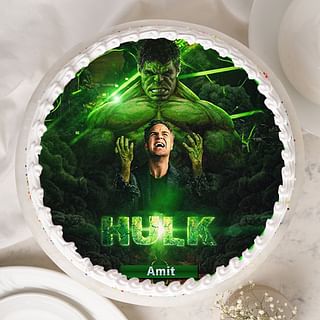 Top view of Hulk Poster Cake