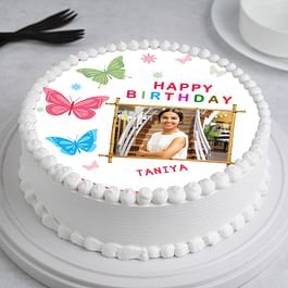 Colourful Butterfly Photo Cake For Girl