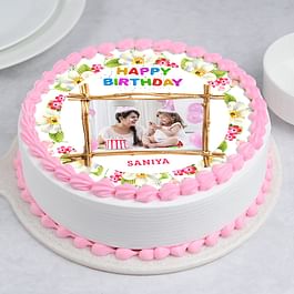 Floral Birthday Photo Cake
