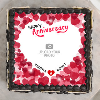Top View of Hearti-liciously yours - Rectangle Shape Anniversary Photo Cake