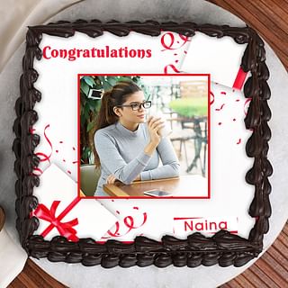 Top View of Bandeau Love Congratulations Photo Cake