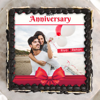 Top View of Bow Of Love photo cake for anniversary