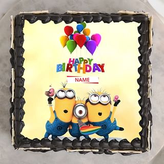 Top View of Minion Birthday Photo Cake For Children