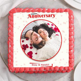 Top View of Now And Always marriage anniversary photo cake
