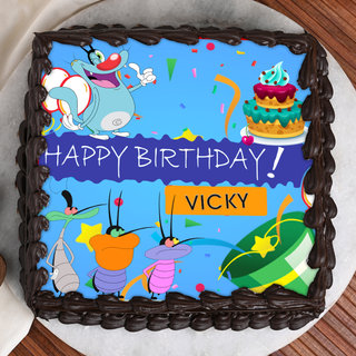Top view of Oggy And Cockroaches Poster Cake
