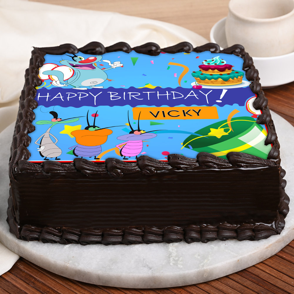 Gurugram Special: Oggy Cartoon Round Photo Cake Online Delivery in Gurugram
