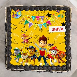 Top view of Paw Patrol Poster Cake