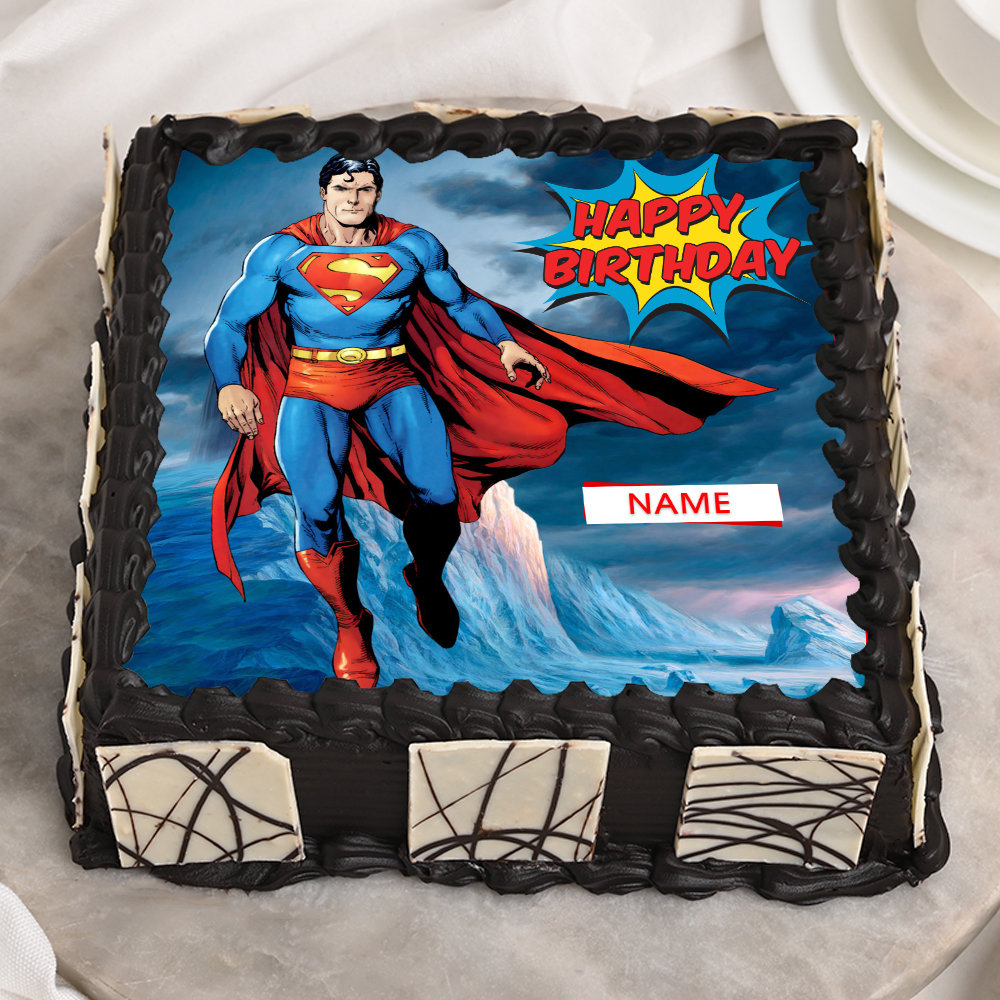 Online superman theme Birthday Cake customised cakes delivered in Bangalore