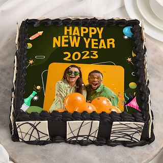 Square Shaped New Year Photo Cake