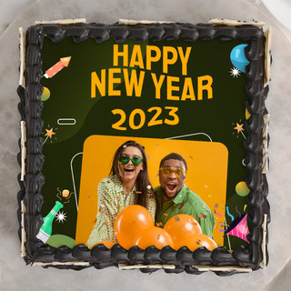 Top View Square Shaped New Year Photo Cake