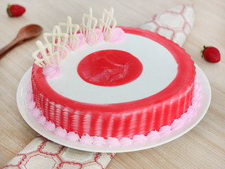 Side View of Glazed Round Strawberry Cake