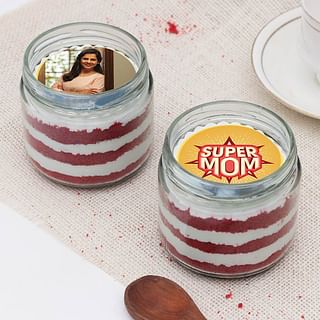 Supermom Mothers Day Red Velvet Jar Cakes