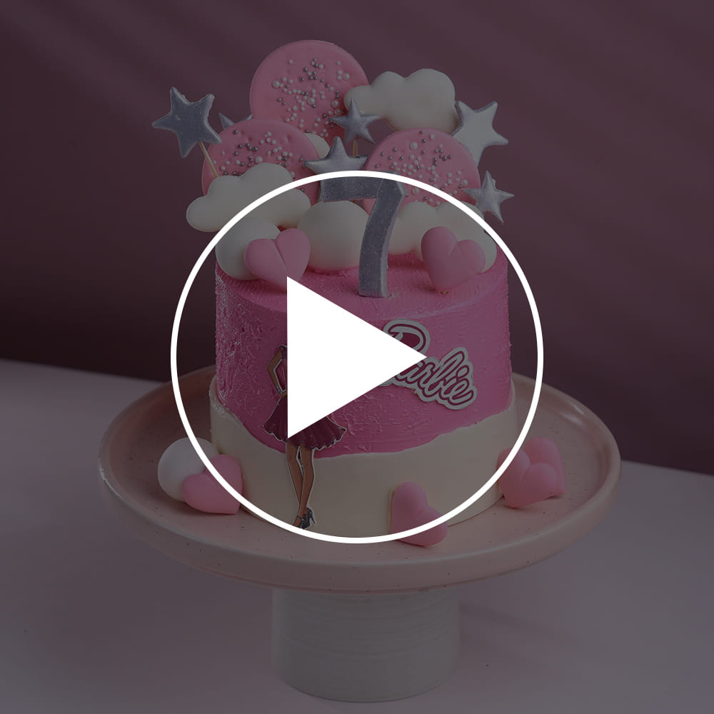 Pink Cloudy Barbie Theme Cake