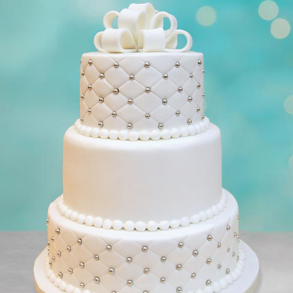 Buy Silver Pearl Three Tier Fondant Cake-Three Tier Pearl Accent Cake